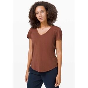 Lululemon Love Tee V-Neck Short Sleeve Shirt Brown Pima Cotton Curved Hem